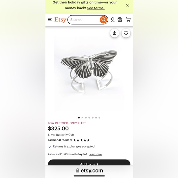 Large Silver Butterfly Bracelet - Picture 8 of 11